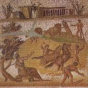 unknow artist Mosaic from the Roman villa at Zliten in Tripolitania showing horses and cattle threshing corn Sweden oil painting artist